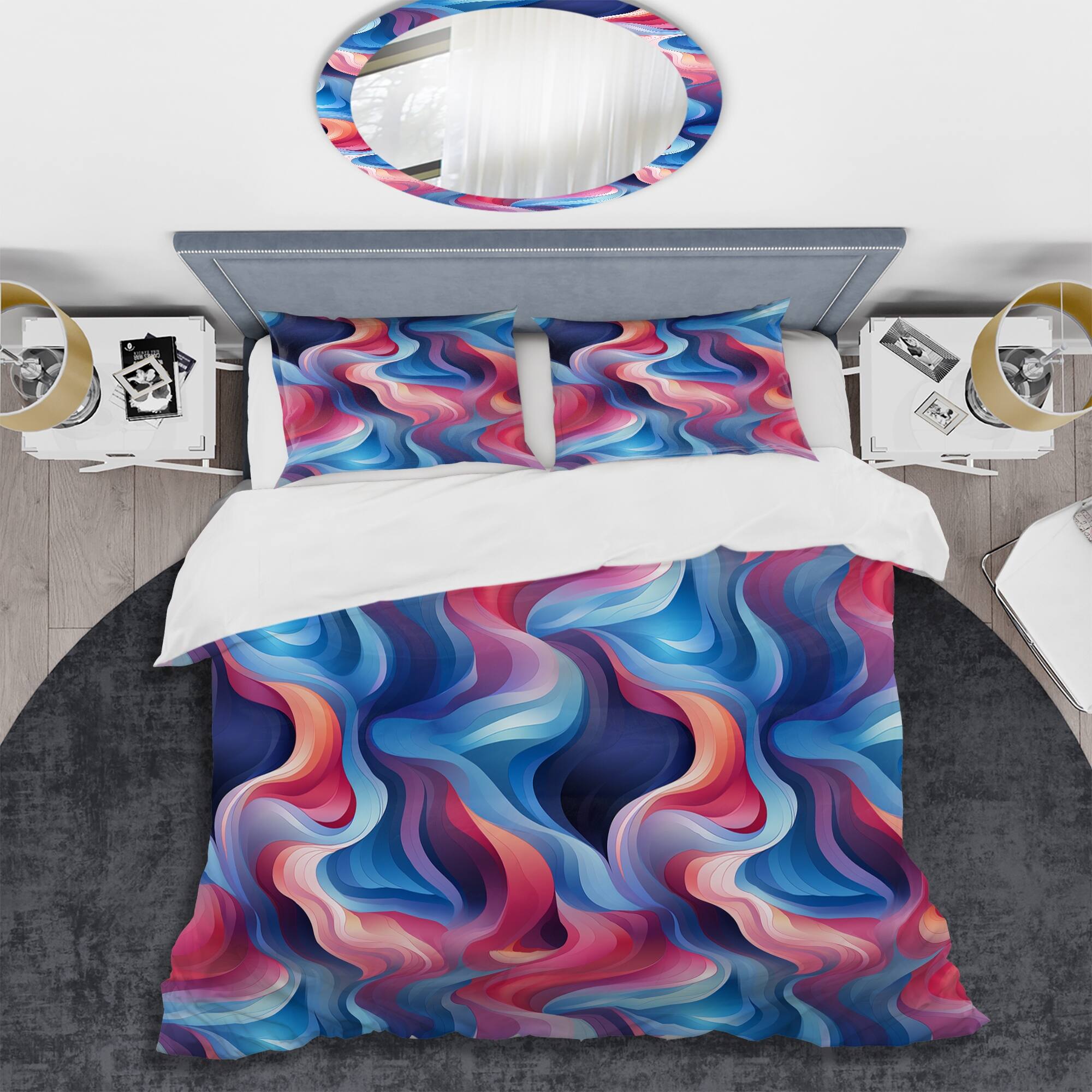 Designart "Pink Mystic Aura Symphony Waves I" Blue Modern Bedding Cover